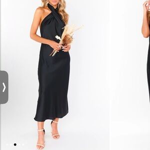 Black Satin Jasmine Halter Midi Dress | Show Me Your Mumu